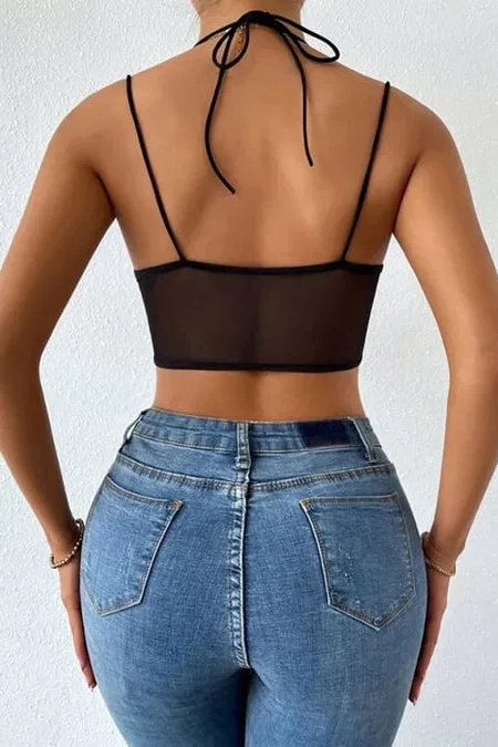 Balenli İnce Askılı Şeffaf Body Beyaz SHE 2003 - Siyah