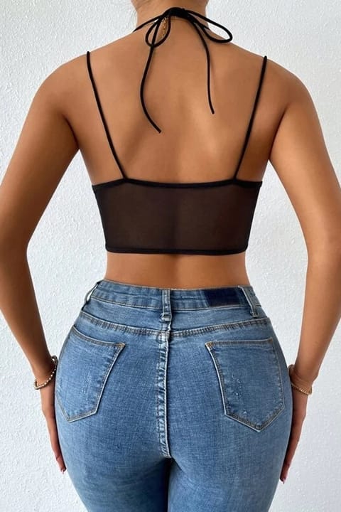 Balenli İnce Askılı Şeffaf Body Beyaz SHE 2003 - Siyah