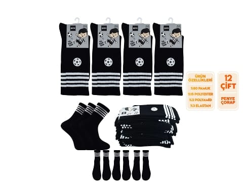 Mor Renkli Manşetli Çocuk Futbol Çorap 12'li Şirin 006