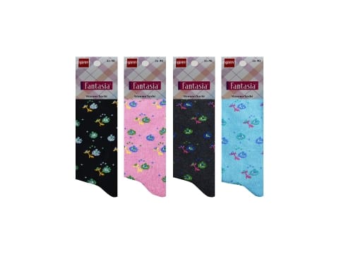 Karışık Renkli Desenli Pamuklu Kadın Soket Çorap Şirin 0640 - Asorti