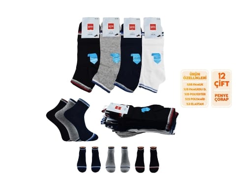 Pamuklu Ter Emici Erkek Patik Çorap 12'li Şirin 7010