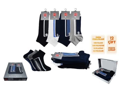 Dikişsiz Pamuklu Ter Emici Erkek Patik Çorap Seti Şirin 7090