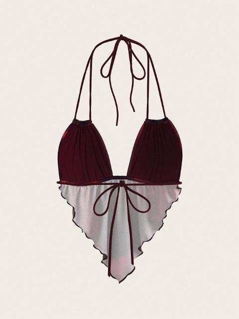 Desenli Tül Sırt Dekolteli Büstiyer Ruselin 5092 - Kırmızı