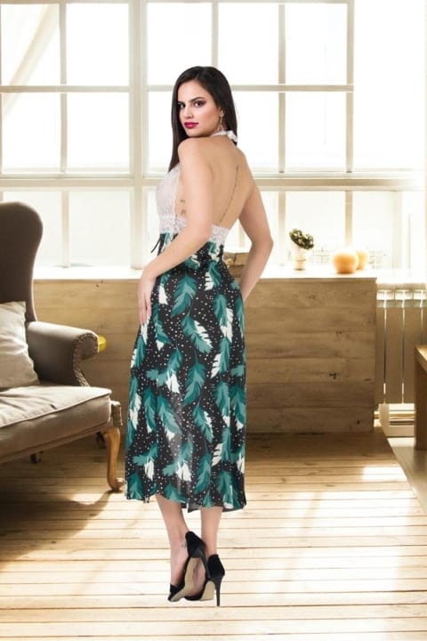 Dantelli Sırt Dekolteli Uzun Gecelik Lila İzabel 2013 - Yeşil