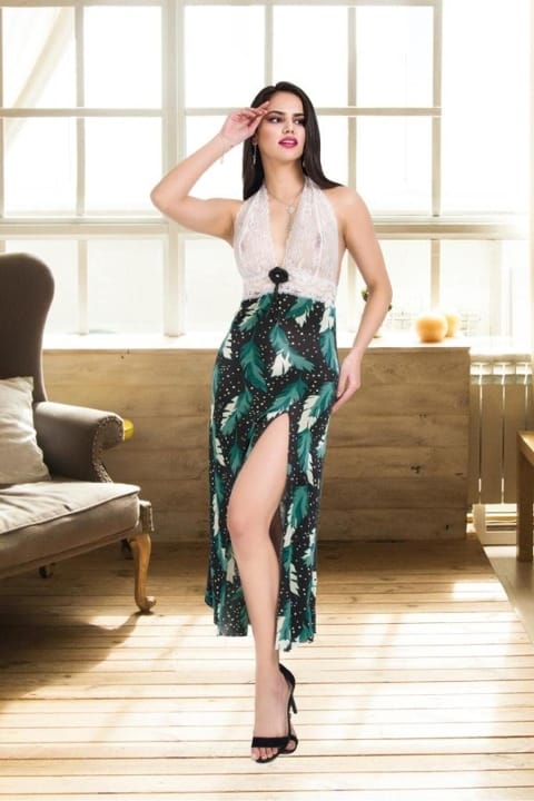 Dantelli Sırt Dekolteli Uzun Gecelik Lila İzabel 2013