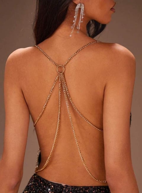 For Dreams Sırt Zincir Detaylı Payetli Mini Elbise For Dreams 8614 - Görsel 8