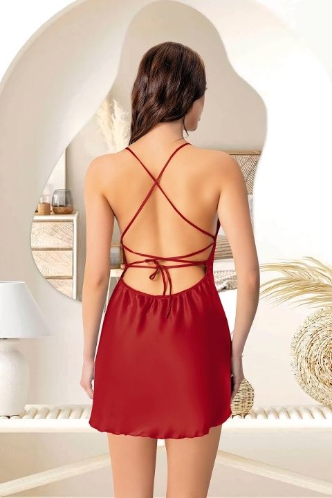 Kısa Dantelli Saten Gecelik Kadın Gecelik Pink Night 3878 - 2