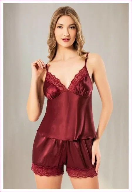 Dantelli Saten Şort Pijama Takımı Pembe Miss Laris 3130