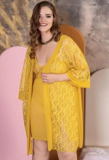 Dantelli Sarı Büyük Beden Body İzabel 6001 - 2