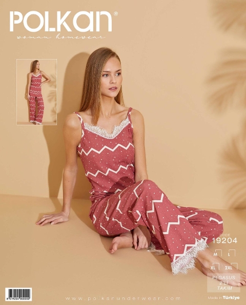 Bordo Dantelli Askılı Kadın Pijama Takımı Polkan 19204 - Bordo