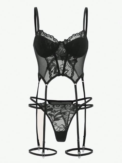 Dantel Detaylı Jartiyer Fantezi Takım İzabel 12004 - Siyah