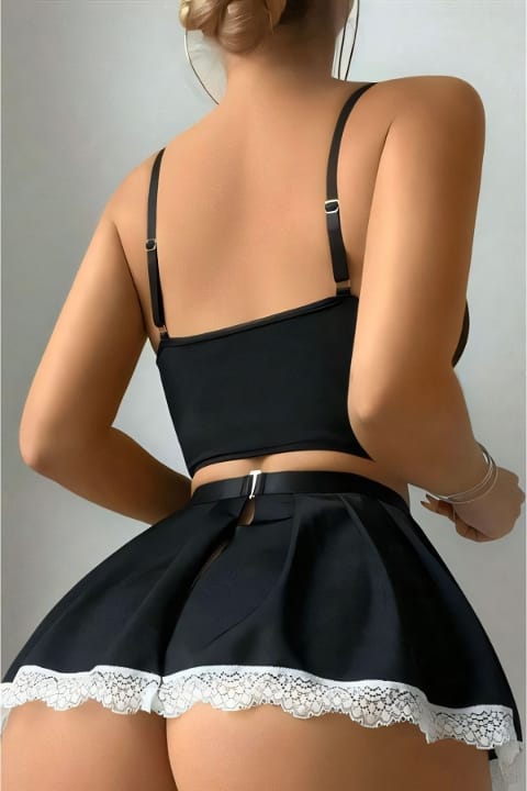 Somon Renkli Yumuşak Doku Fantezi Kostüm Real Passione 20081 - Siyah