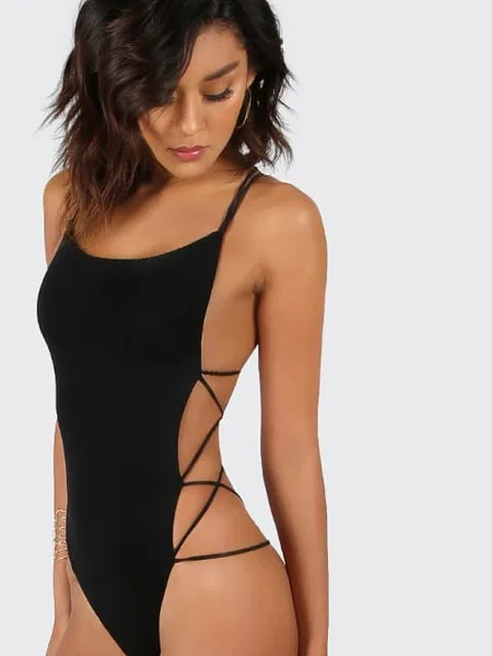 Siyah Dantel İpli Fantezi Body SHE 2104 - Siyah