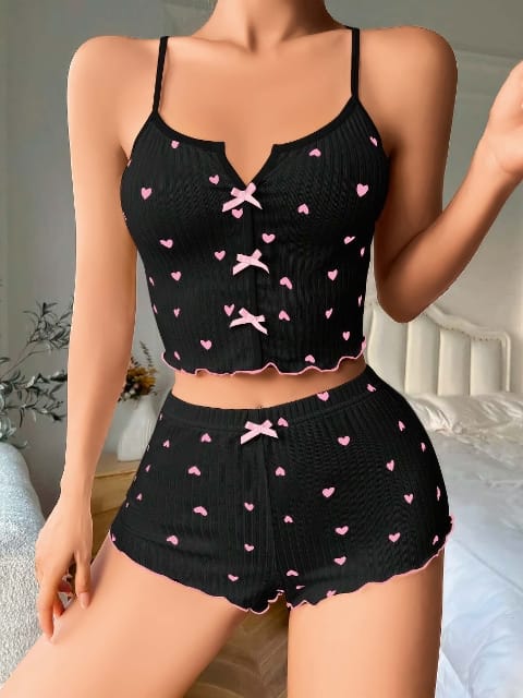 Dantel Detaylı Askılı Şort Takım Siyah Lily Bianca 13011 - Siyah