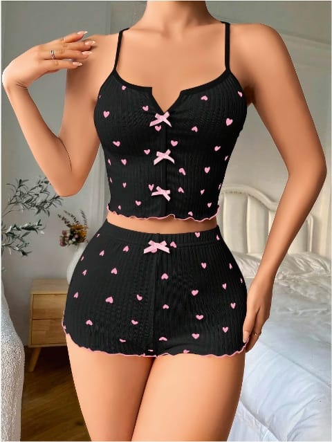 Dantel Detaylı Askılı Şort Takım Siyah Lily Bianca 13011 - Siyah