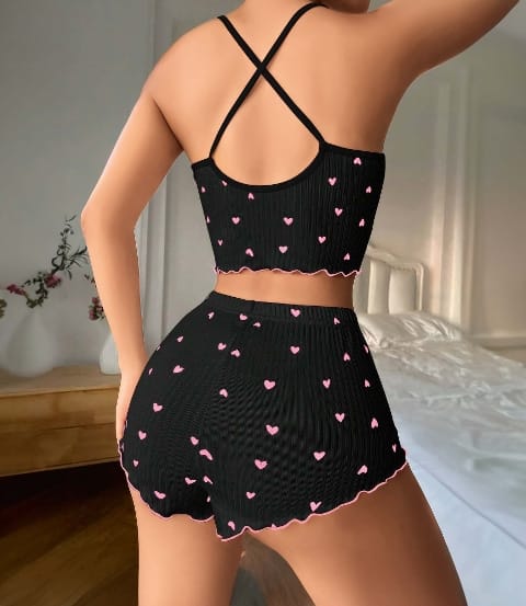 Dantel Detaylı Askılı Şort Takım Siyah Lily Bianca 13011 - Siyah