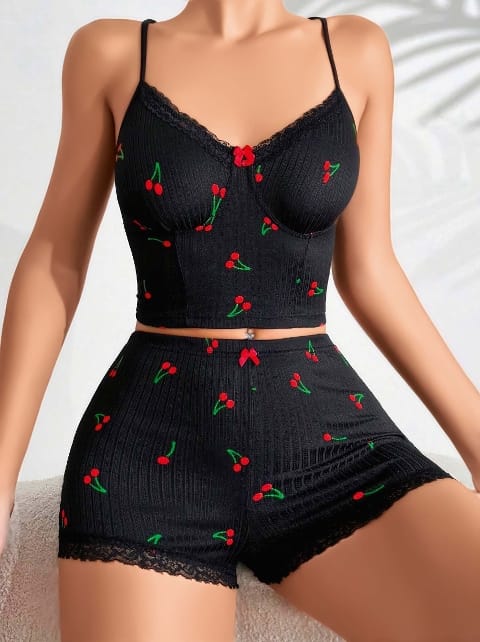 Dantel Detaylı Askılı Şort Takım Somon Lily Bianca 13019 - Siyah