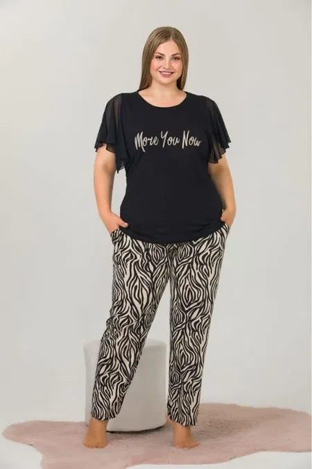 Lady Kollar Fırfırlı Büyük Beden Pijama Takımı Lady 10881