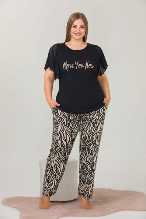 Lady Kollar Fırfırlı Büyük Beden Pijama Takımı Lady 10881