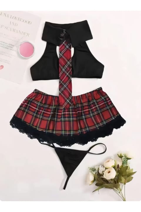 Nathalie Siyah Ekose Etek Kravat Detaylı Fantazi Kostüm Nathalie 2051 - Görsel 3