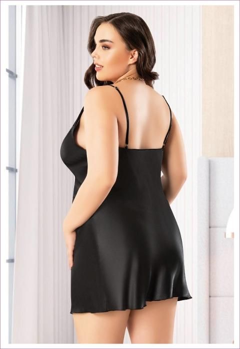 Siyah Dantel Detaylı İnce Askılı Saten Gecelik Miss Laris 4047 - Siyah