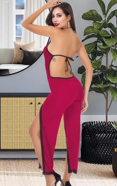 İzabel Siyah Önden Yırtmaçlı Fantazi Gecelik Tulum İzabel 502 - Görsel 2