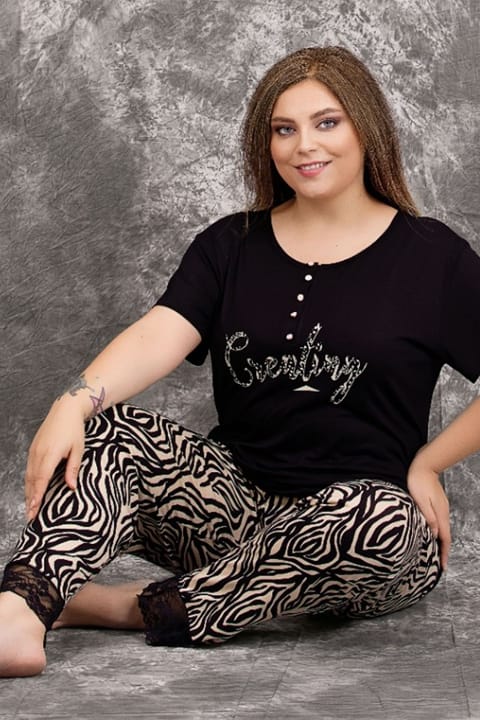Lady Zebra Desenli Büyük Beden Pijama Takımı Lady 10982 - Görsel 4