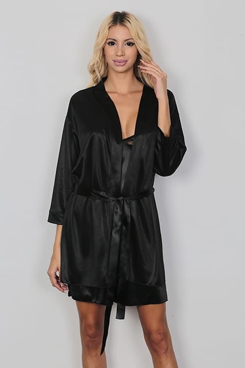 Saten Düşük Bel Sabahlık Kadın Pijama Takımı SHE 2037 - Siyah