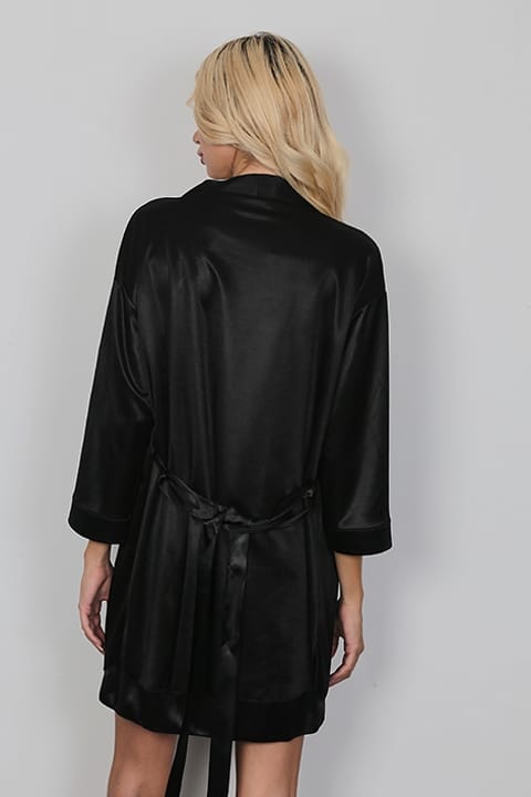 Saten Düşük Bel Sabahlık Kadın Pijama Takımı SHE 2037 - Siyah