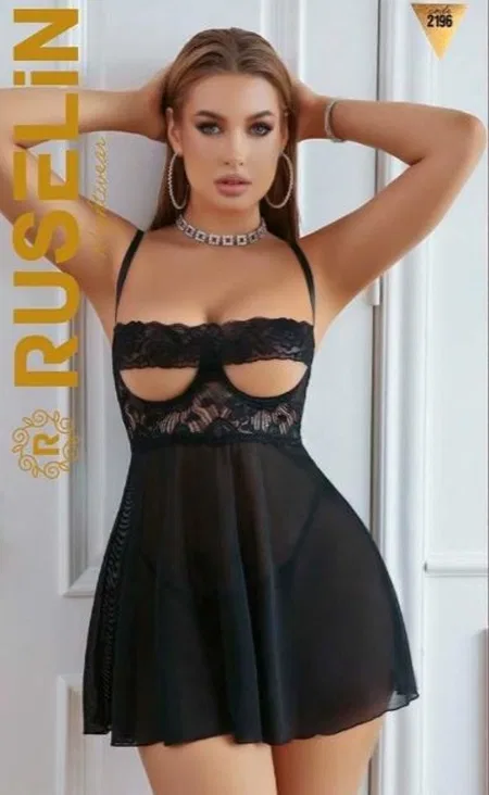 Şeffaf Dantel Şeritli Tül Body Ruselin 2196 - Siyah