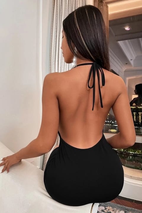 Sırt Dekolteli Somon Mini Elbise Real Passione 1028 - Siyah