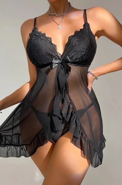 Siyah Tül Dantel İşlemeli Body Ruselin 2117