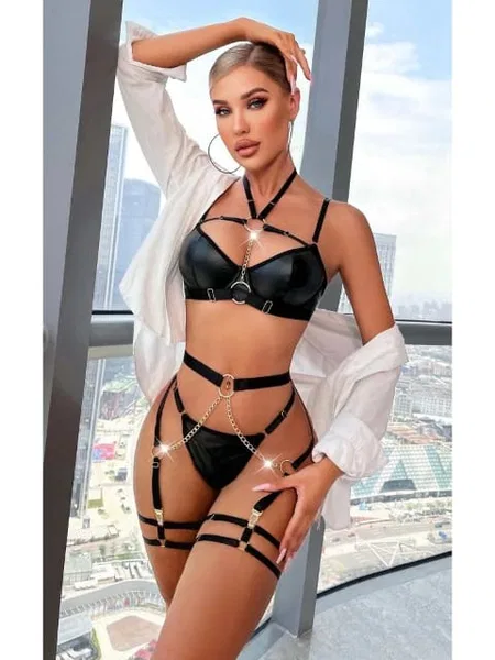 Zincir Detaylı Jartiyerli İç Çamaşır Takımı Loomerie 525 - Siyah