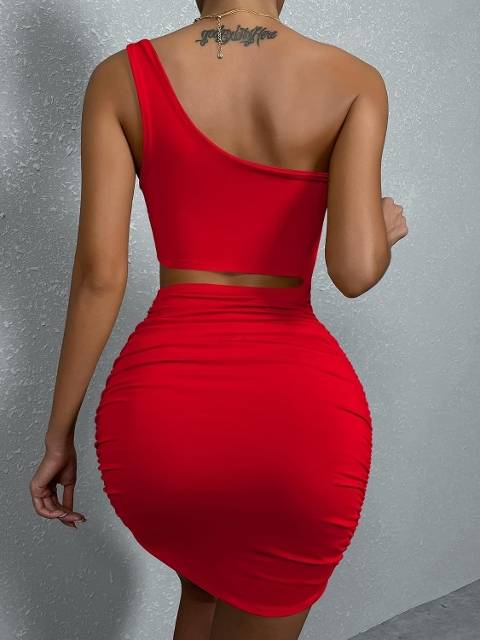 Ruselin Tek Omuz Askılı Sırt Göbek Dekolteli Mini Elbise Ruselin 5078 - Görsel 3