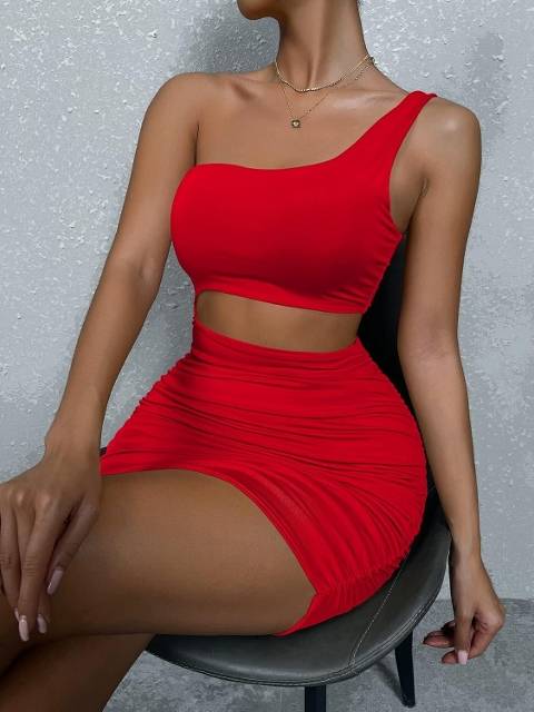 Ruselin Tek Omuz Askılı Sırt Göbek Dekolteli Mini Elbise Ruselin 5078 - Görsel 5