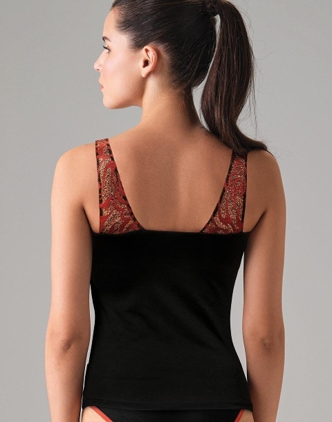 Transparan Tül Askılı Kadın Atlet Somon Doreanse 9406 - Siyah