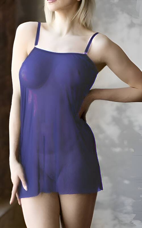 İnce Askılı Tül Mini Gecelik Venlisa 2203 - Mavi