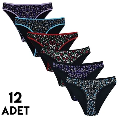 Çiçekli Yüksek Bel Bikini Külot Mor Tutku 0596 - Karışık Renk
