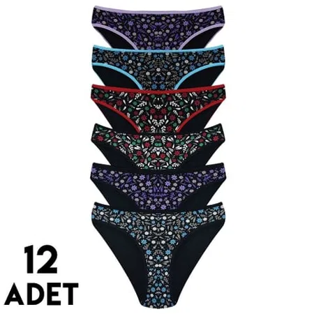 Çiçekli Yüksek Bel Bikini Külot Mor Tutku 0596 - Karışık Renk