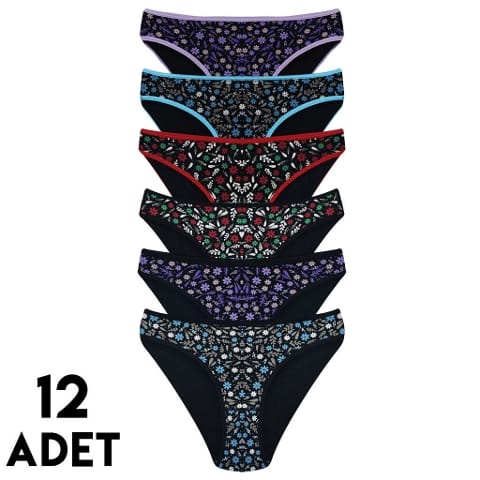 Çiçekli Yüksek Bel Bikini Külot Mor Tutku 0596 - Asorti