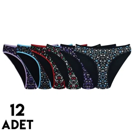 Çiçekli Yüksek Bel Bikini Külot Mor Tutku 0596 - Karışık Renk