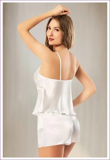 Dantelli İnce Askılı Saten Şort Pijama Takımı Miss Laris 3132 - 2