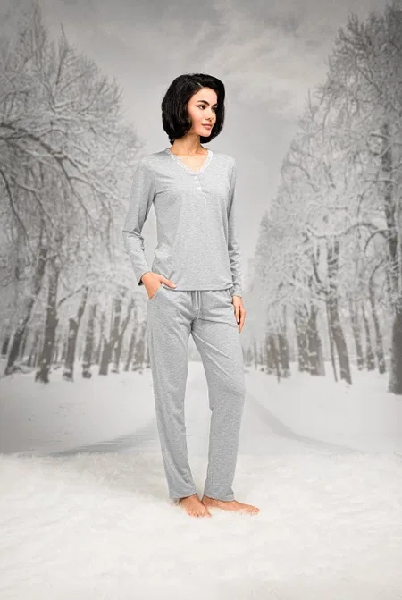 Pamuklu Dantel Detaylı Uzun Kollu Pijama Takımı Doreanse 26K4105