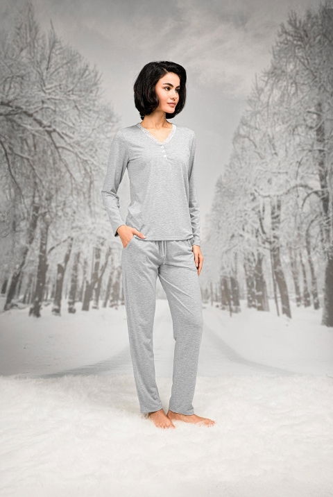 Pamuklu Dantel Detaylı Uzun Kollu Pijama Takımı Doreanse 26K4105