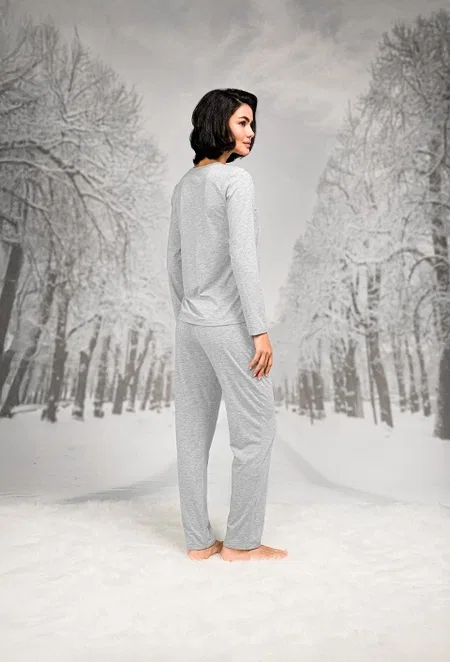 Pamuklu Dantel Detaylı Uzun Kollu Pijama Takımı Doreanse 26K4105 - 2