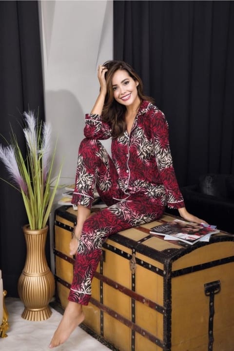 Düğmeli Desenli Uzun Kollu Pijama Takımı İzabel 4006 - 2