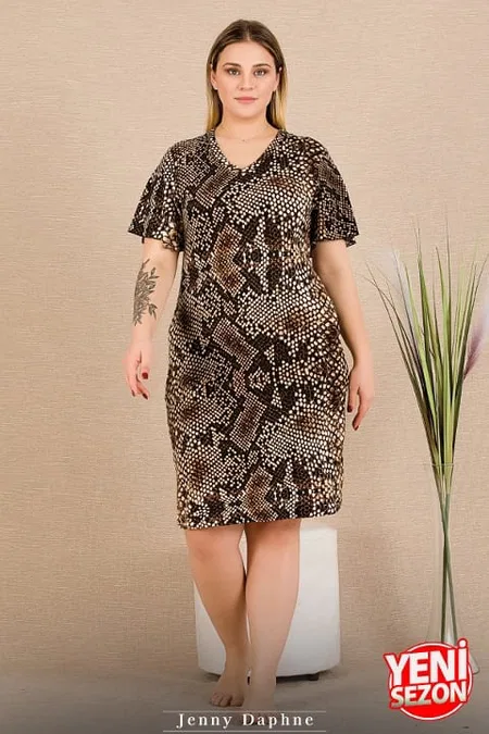 Lady Yılan Desenli V Yaka Büyük Beden Tunik Gecelik Lady 8917 - Görsel 2