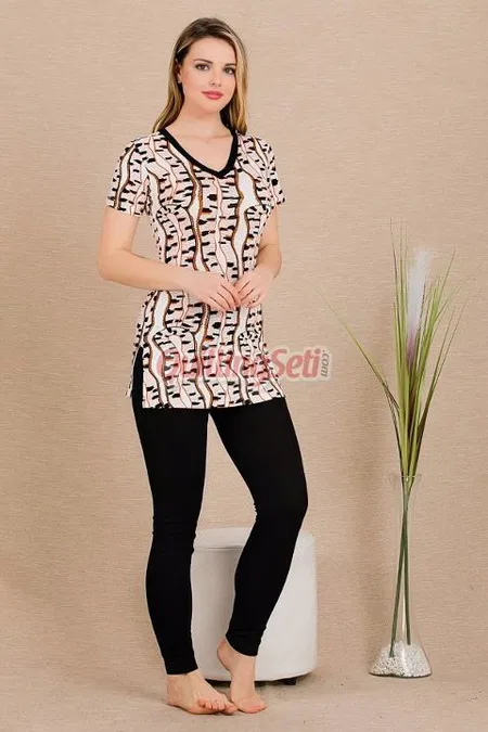 Yırtmaçlı Kısa Kollu Pijama Takım Lady 12486