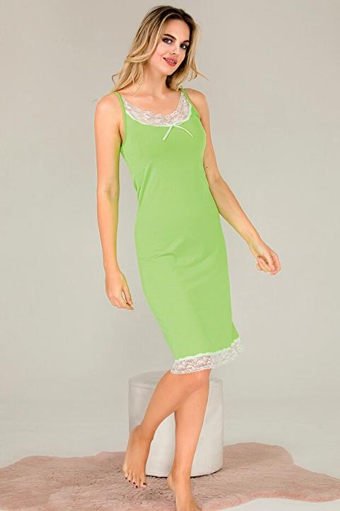 Viskon Dantel Detaylı İp Askılı Midi Gecelik Yeşil Kadın Lady 5510 - 2