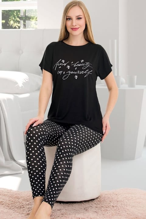 Puantiyeli Viskon Kısa Kol Pijama Takımı Lady 12565